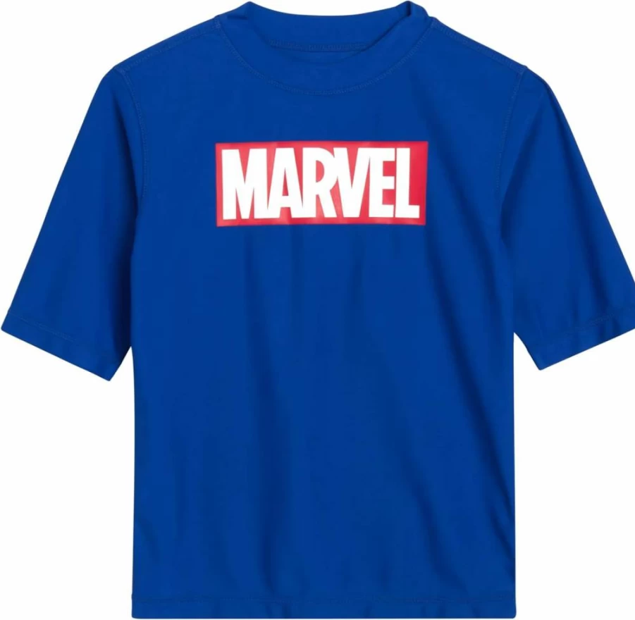 Marvel Spider-Man Boys' UPF 50+ Quick-Dry Rash Guard Swim Shirt for Sun Protection - Short Sleeve Top (Sizes 2T-12)