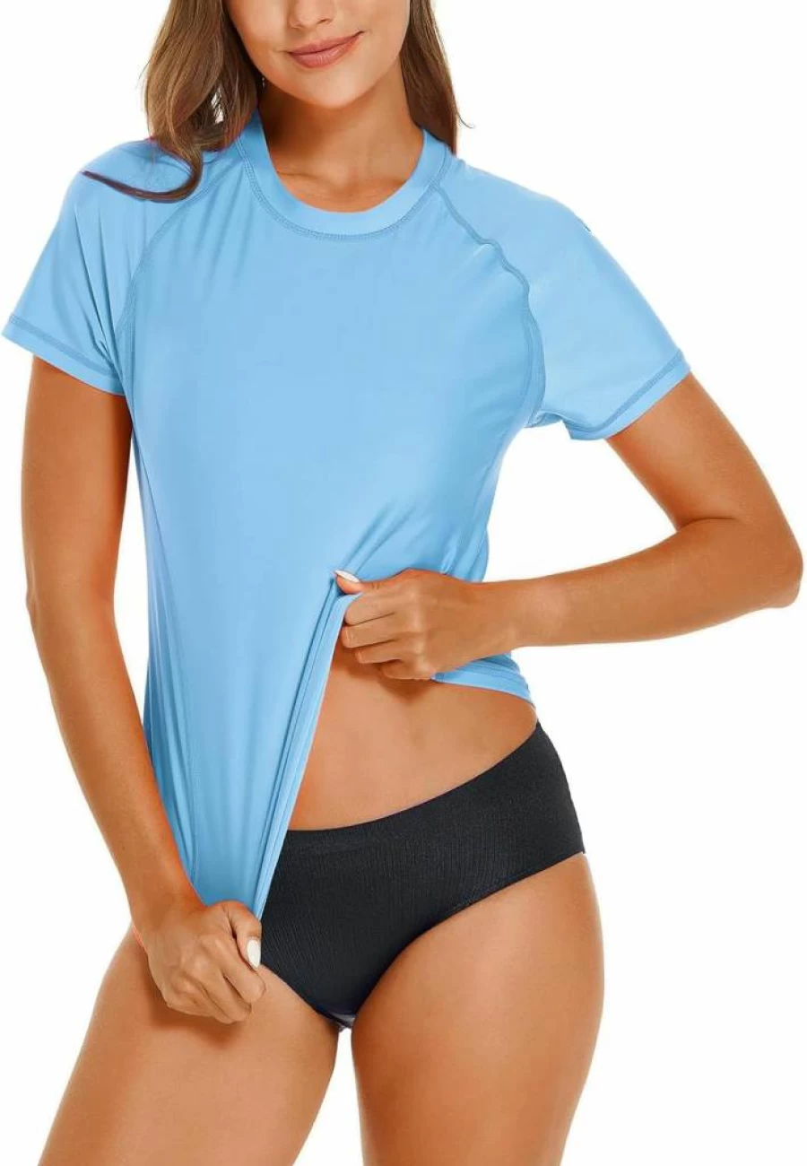 HODOSPORTS Women's UPF 50+ Sun Protection Swim Shirt Quick Dry Lightweight Short Sleeve Rash Guard Swimsuit