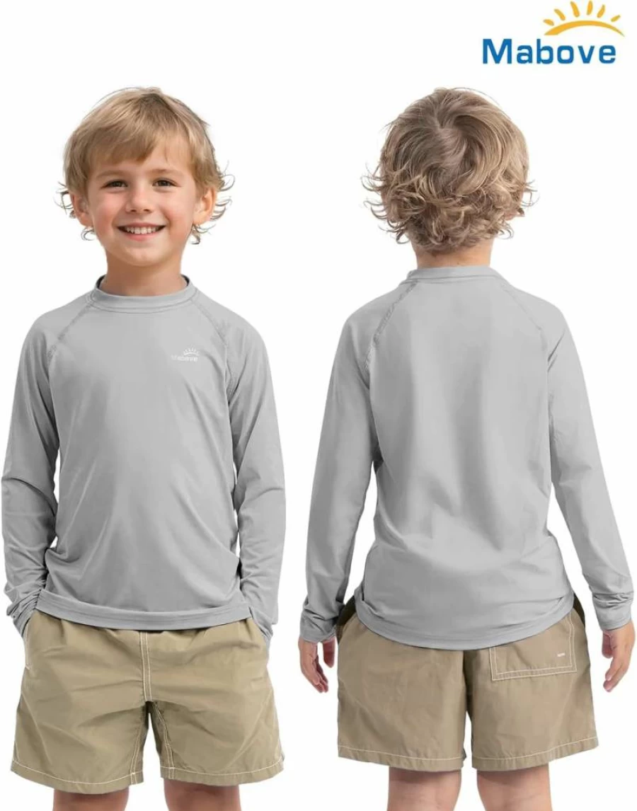 Mabove Boys UPF 50+ Sun Protection Long Sleeve Rash Guard Swim Shirt for Swimming, Surfing & Outdoor Sports