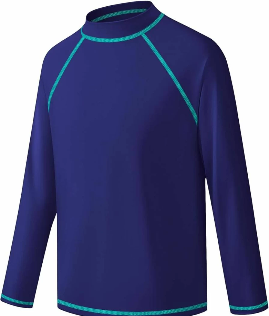 Bigant Boys UPF 50+ Long Sleeve Rash Guard Swim Shirt - Quick Dry Youth SPF Sun Protection Swimwear for Kids Fishing & Water Sports