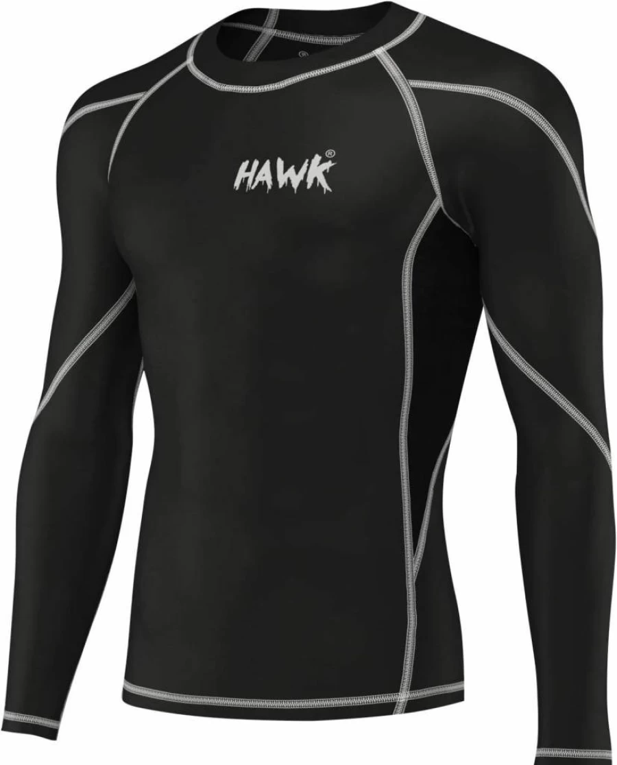 Hawk Sports Men's Long Sleeve Compression Rash Guard - MMA BJJ No Gi Shirt, Athletic Base Layer for Gym & Training
