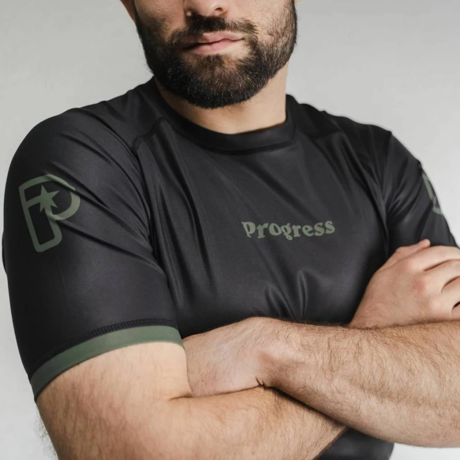 Progress Jiu Jitsu BJJ Rash Guard - Short Sleeve Grappling Rashguard for Men & Women | Moisture Wicking, Stretchable & Durable Martial Arts Training Shirt