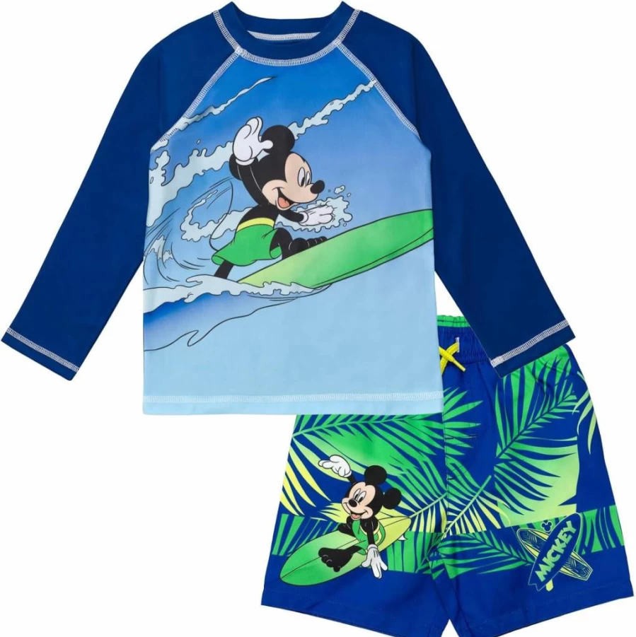 Disney Junior UPF 50+ Rash Guard and Swim Trunks Set for Kids (12 Months-16 Years) - Surfboard Design Sun Protection Swimwear