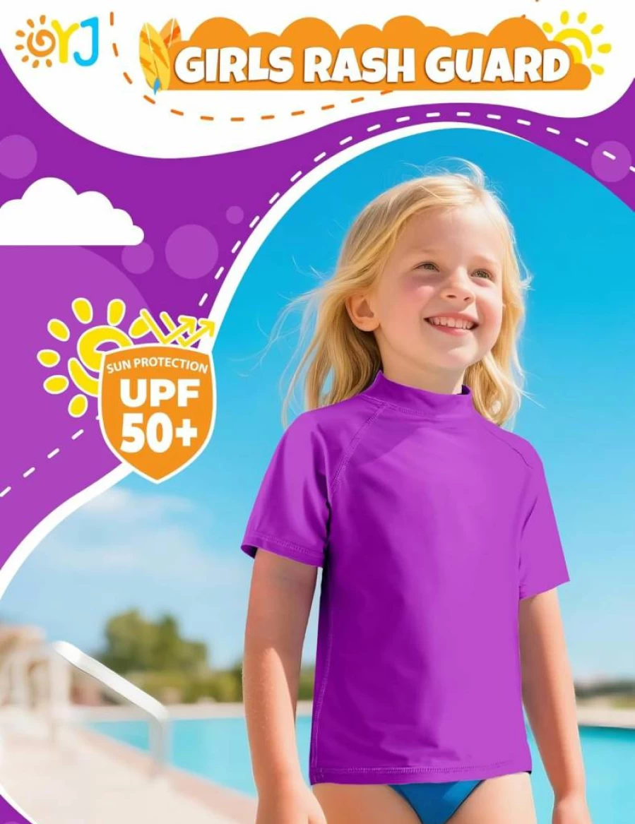 OYJ Boys UPF 50+ Short Sleeve Rash Guard Swim Shirt - Quick Dry Sun Protection Swimwear for Toddler & Teens