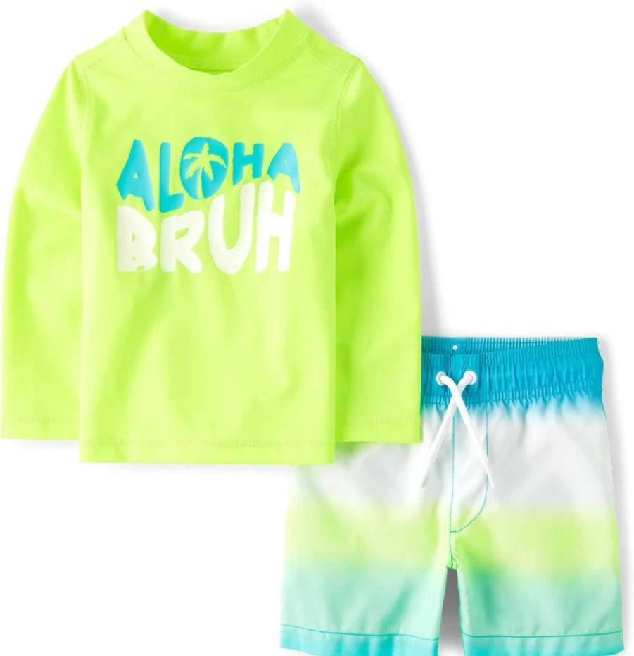 The Children's Place Boys' & Toddler 2-Piece Swim Set: Long Sleeve Rashguard & Swim Trunks