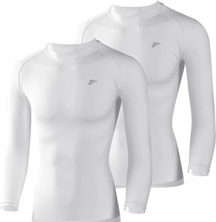 FULAIDE Men's 2 Pack Compression Shirts Long Sleeve - Moisture Wicking Athletic Base Layer for Running, Workout, Baseball & Fishing Rash Guard