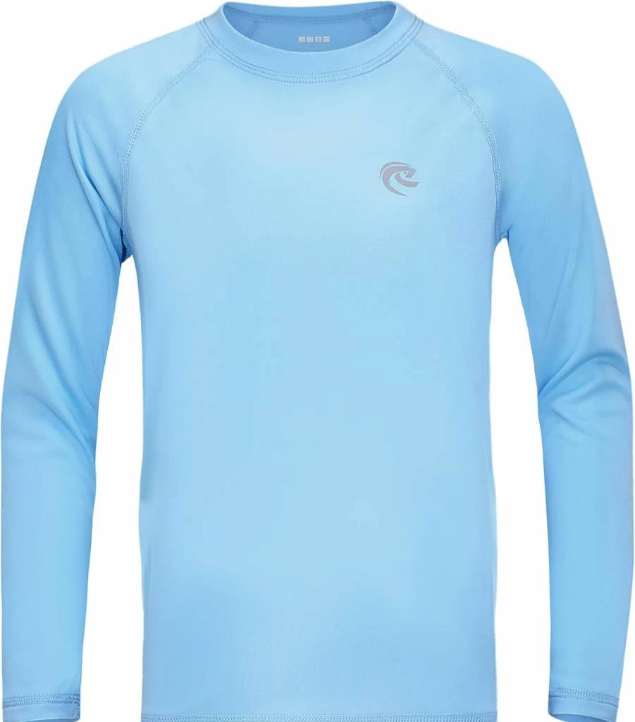DRONIRING UPF 50+ Boys Sun Protection Swim Shirt Long Sleeve Rash Guard, 1 or 2 Pack Youth Kids SPF Water Shirts for Beach Surf Swimming UV Protective