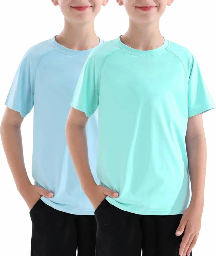 Dizoboee Boys' UPF 50+ Sun Protection Swim Shirts 2 Pack - Short Sleeve Rash Guard for Kids Beach, Pool & Fishing