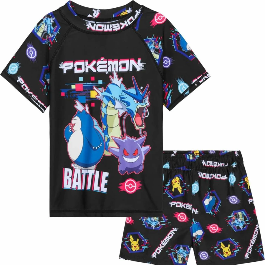 Pokemon Boys 2-Piece Swim Set - Rash Guard & Swim Trunks for Kids