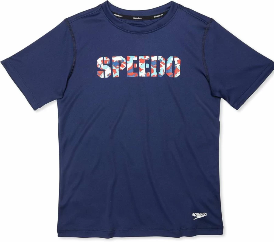 Speedo Boys' UV Protection Short Sleeve Swim Shirt with Graphic Design