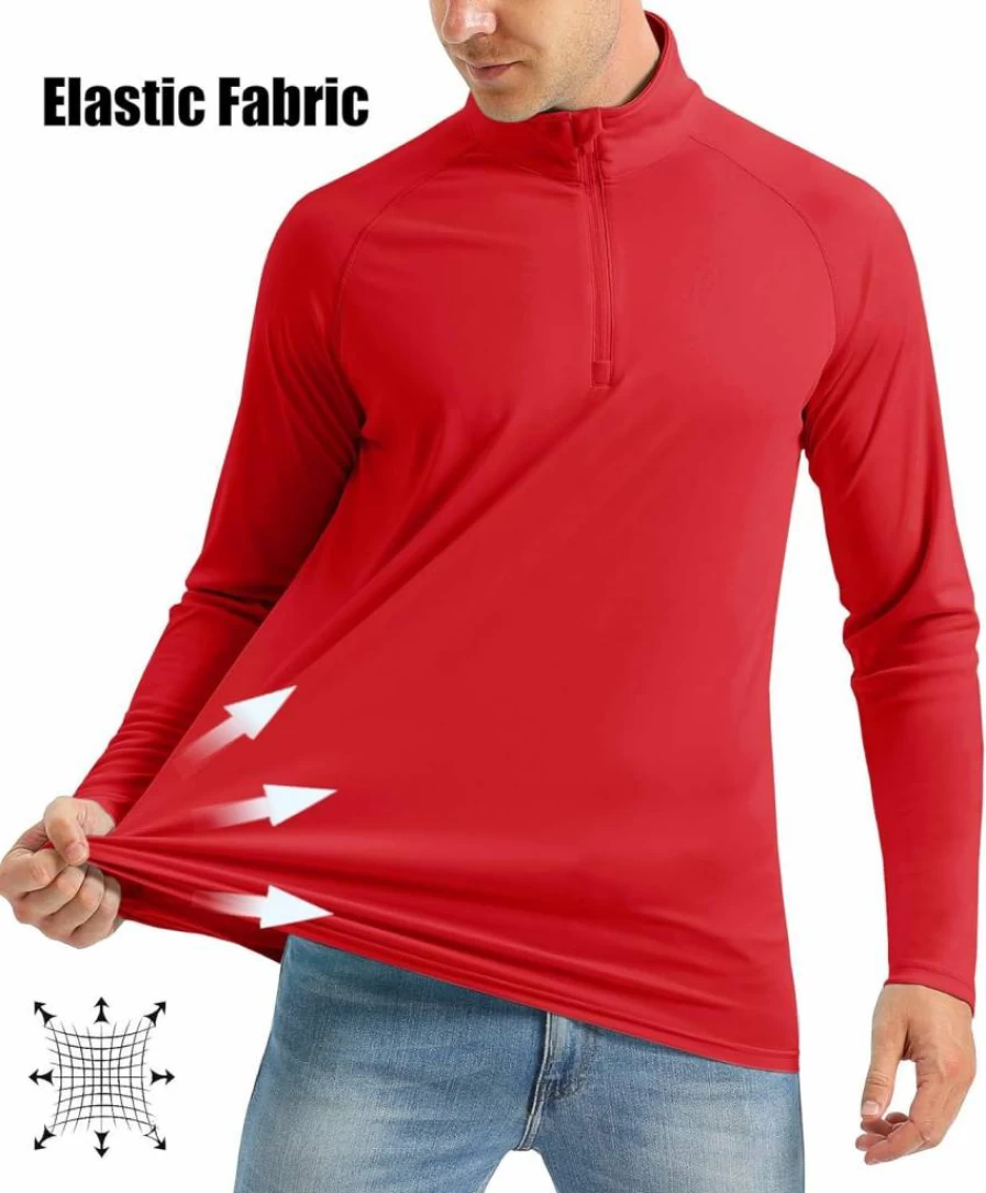 MAGCOMSEN Men's UPF 50+ Long Sleeve 1/4 Zip Rash Guard Shirt for Fishing Running Outdoor Sports Sun Protection Quick-Dry T-Shirt