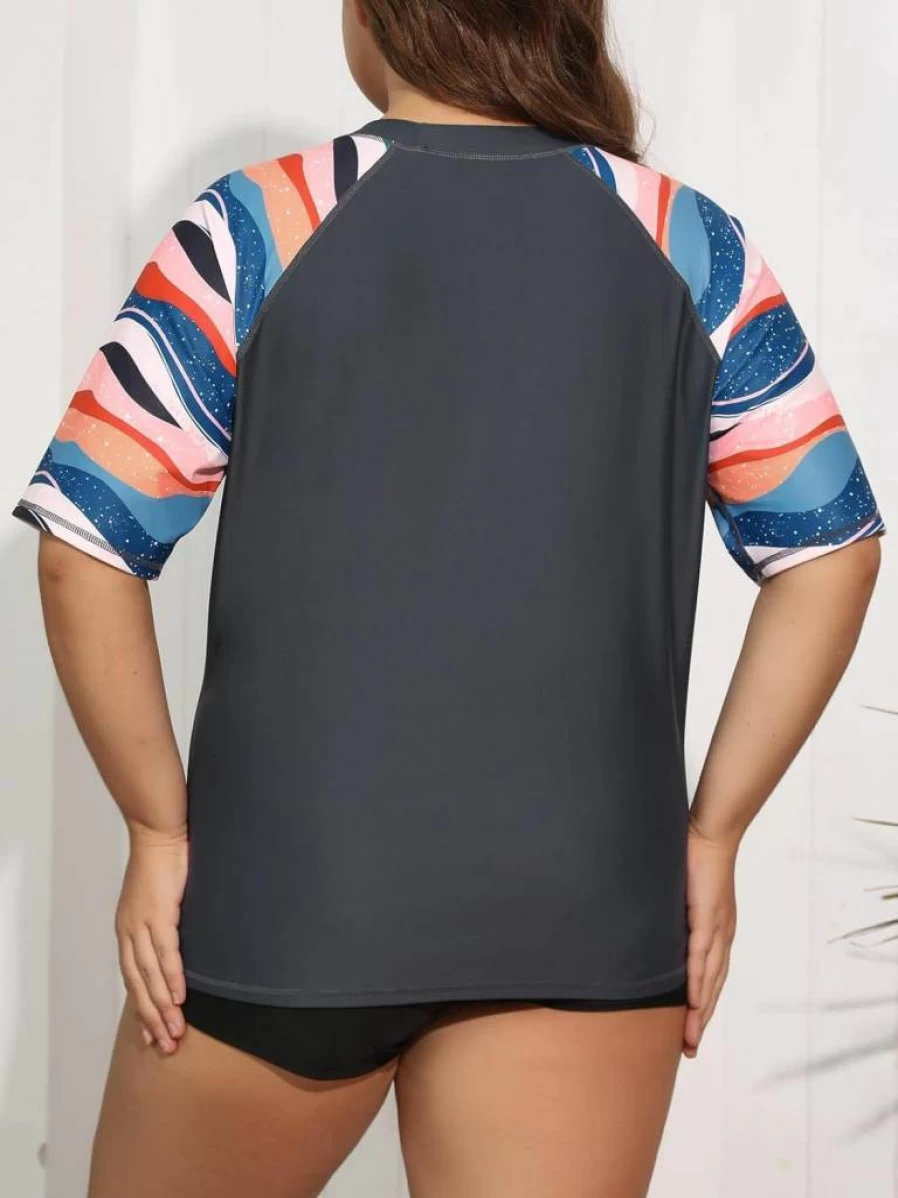 ALLTOKE Women's Plus Size UPF 50+ Swimwear Set - Modest Short Sleeve Rash Guard Top & Swim Shorts Two Piece Swimsuit